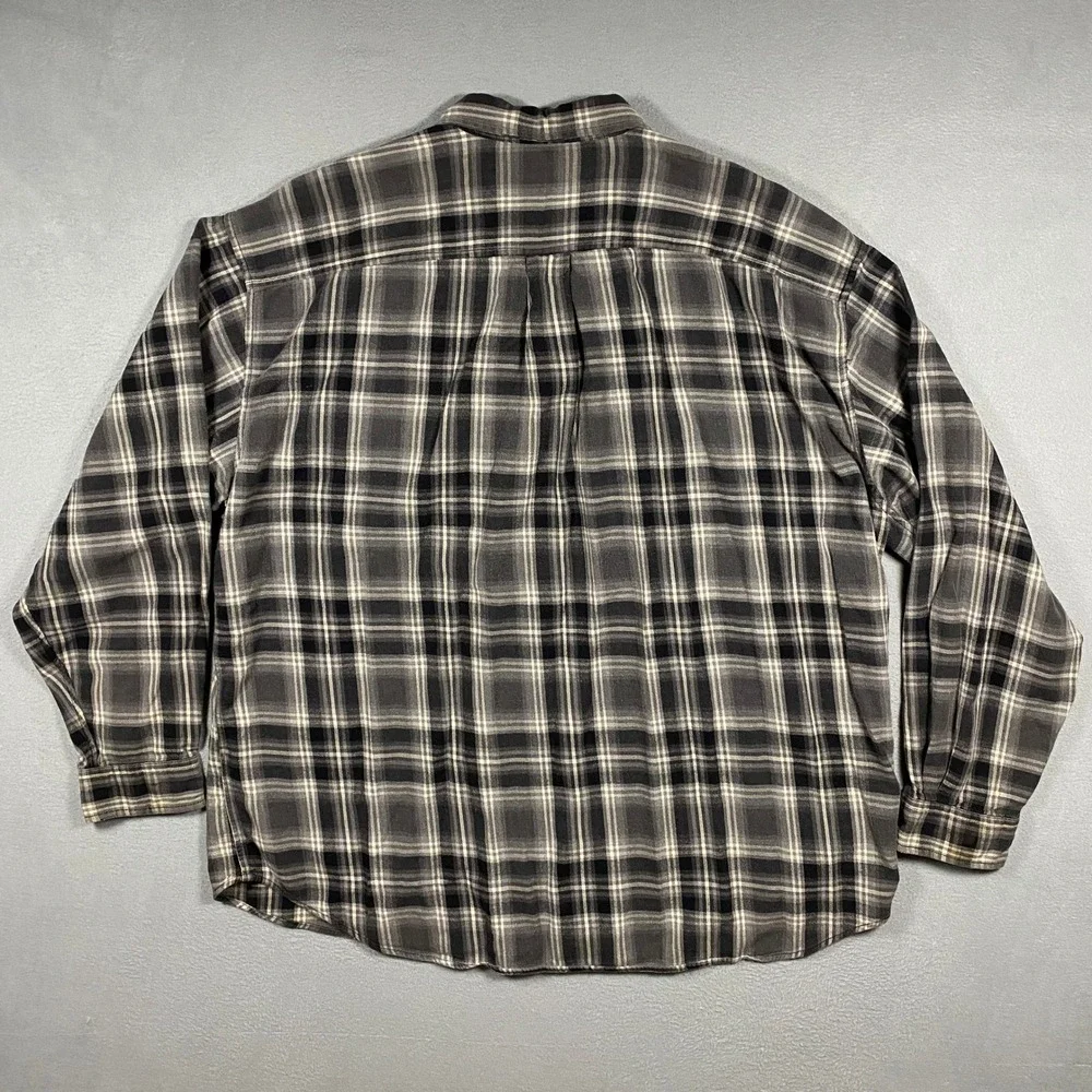 J.Crew Oarsman Flannel Shirt Mens XXL Black Grey Plaid Long Sleeve Pockets